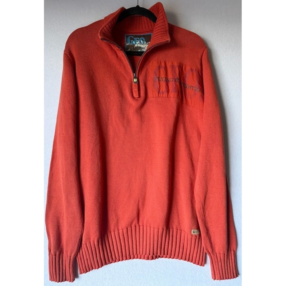 Killtec Geo Alaska Men‎ Medium Orange Half Zip 100% Cotton Pullover Mock Neck